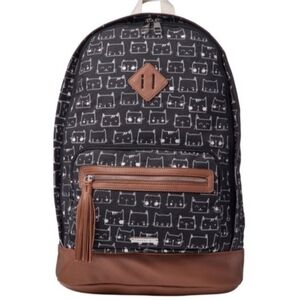 Madden Girl Black White Cat Backpack Leather Bottom Tassel Zipper Bookbag EUC